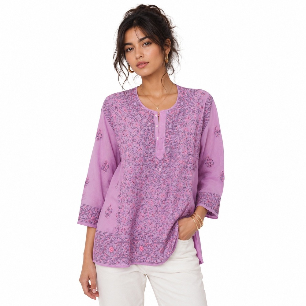 JEST JEWELS SAN FRANCISCO Pink Embroidered Tunic Boho Festival Size 44